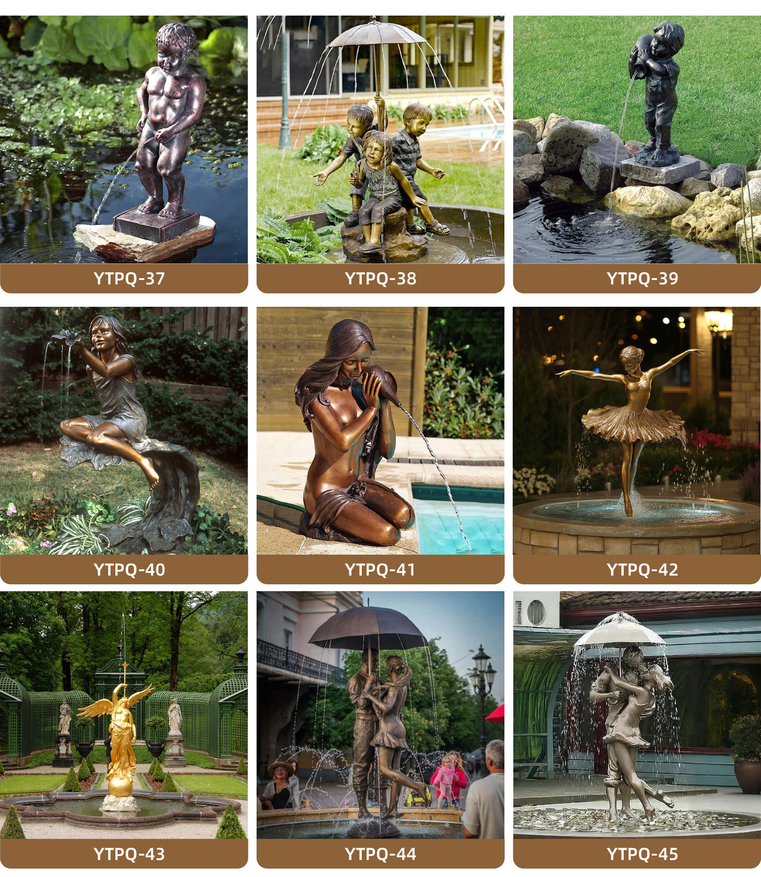 a variety of fountains with different elements