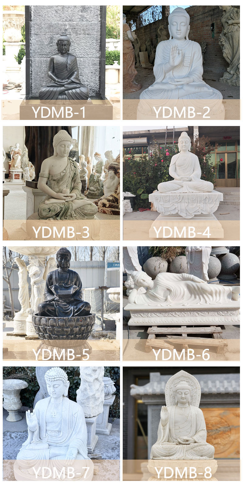 various marble Buddha statues,
