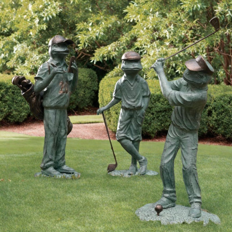 Bronze Golfing Frog Statue for sale